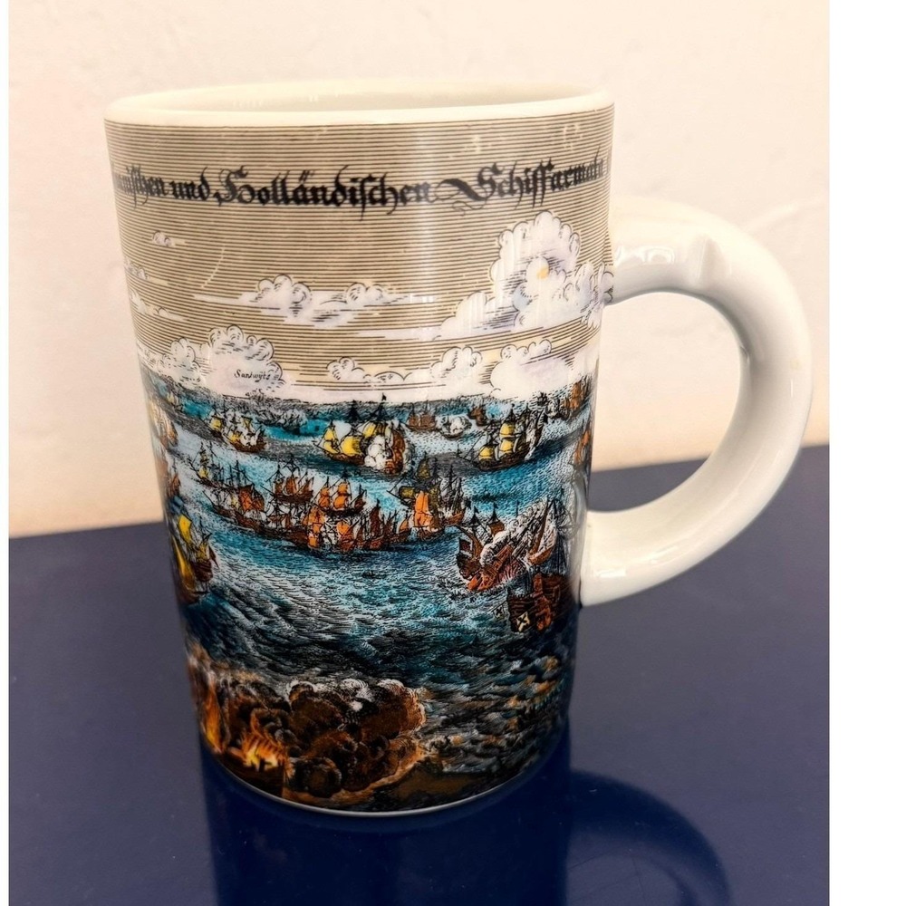Vintage Savile Row German Naval Battle Ceramic Mug Maritime‎ History 5"